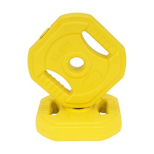 Discos de Pesas para Musculación 1,5 kg – Amarillo – Material HDPE de Alta Densidad con Relleno de Arena de Hierro – Doble Mango Ergonómico – Compatible con Barras de 25 mm – Uso en Casa o Gimnasio