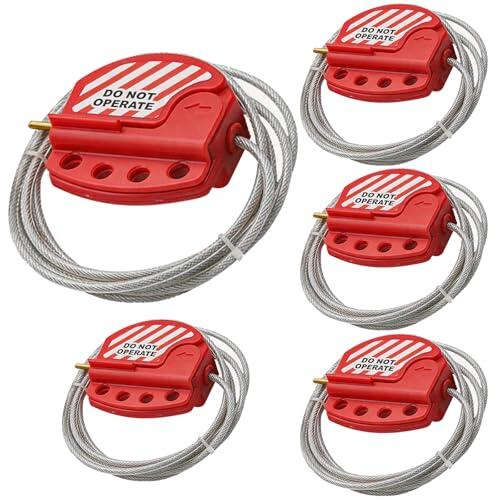 BRGD 5 Piezas Bloqueo de Cable de Bloqueo Rojo, Cerraduras de Seguridad con Cable de Acero Recubierto de PVC de 2m para Industrias de Desarrollo de Energía Química