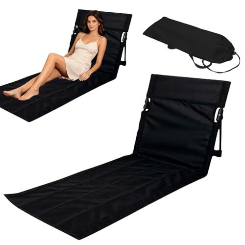 KBIBCK Esterilla de playa plegable con respaldo, silla de playa plegable ligera con correa, silla de camping pequeña para jardín, conciertos, montañismo, camping (C – negro (Largo))