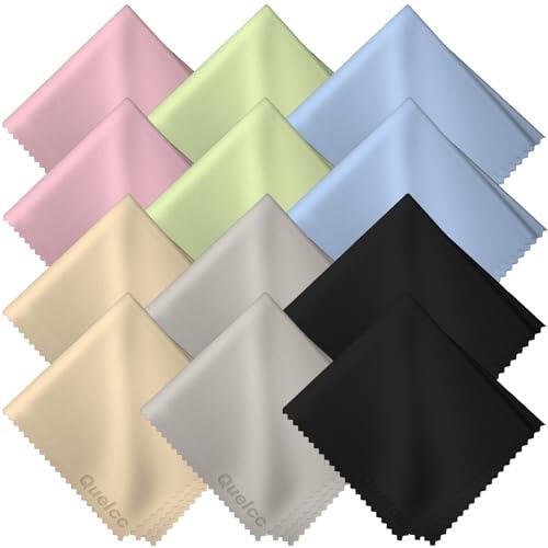 Quelcc 12 Paños de Limpieza para Gafas, Gamuza Limpia Gafas, Paños de Limpieza, Calidad óptica, para Cámara, Objetivo, Gafas, Teléfonos Móviles, Tabletas y Pantallas (15 x 18 cm)
