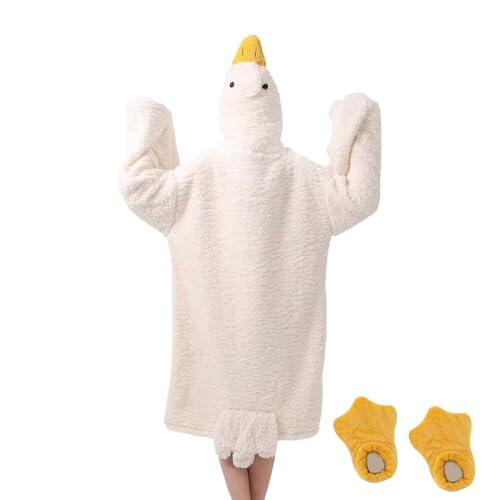 Genérico Mono Pato para Adultos Niños, Sudadera Capucha Pato, Adorable Disfraz Ganso Blancos Grande Capucha con Zapatos, Pijama Patos Cálido Parejas Mono Capuchas Saco, para Hombres Mujeres