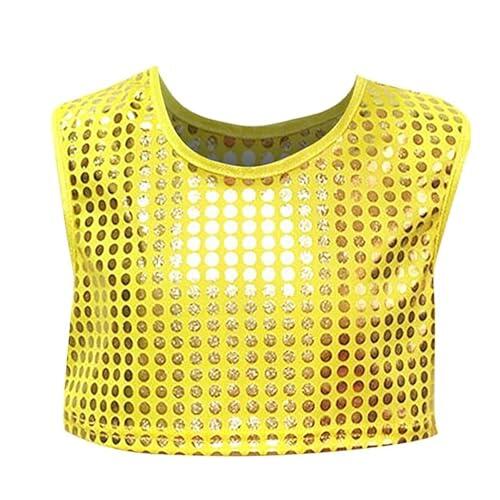 Camiseta infantil de animadora con lentejuelas para equipos de danza y preescolar, dorado, 15-18 años