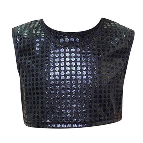 Camiseta infantil de animadora con lentejuelas para equipos de danza y preescolar, Negro , 7-10 años