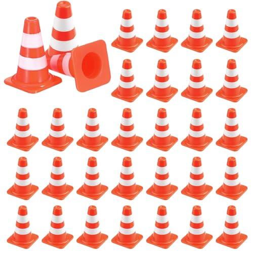 GUOYOU 32 Piezas Plástico Mini Conos Tráfico, Accesorios Foto Conos Señalizacion, Mini Educativo Señales Tráfico Cono Futbol, Adecuado para Juegos rol Fiestas Construcción Ferrocarriles Modelo