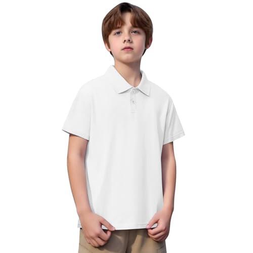 Polo para niña y niño, informal, de manga corta, ligera, transpirable, ajuste holgado, camisa de verano, tiempo libre, uso diario, polo básico, monocolor, ropa deportiva cómoda, Blanco, 10-11 años