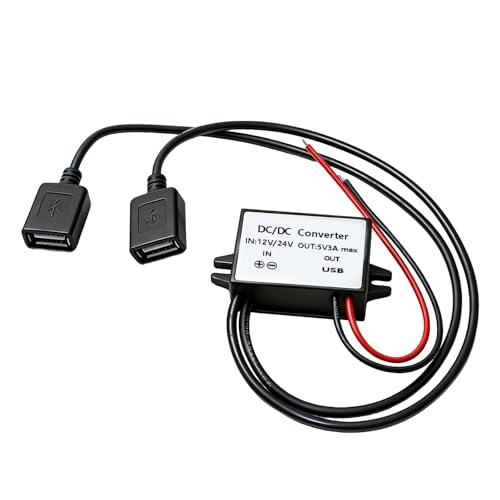 Convertidor DC 12V a 5V 3A, Módulo Convertidor con Doble Puerto USB, Adaptador Reductor de Voltaje para Coche, Barco y Panel Solar, Convertidor USB para Cargar Teléfonos GPS Radio Audio Monitor