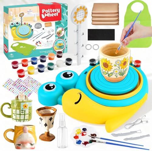 TOSUTO Set De Cerámica para Niños,Set de Cerámica para El Hogar,Mini Torno de Alfarero Eléctrico con Arcilla,Colores,Set de Manualidades Creativas en Cerámicas para Niños a Partir de 6 Años - Verde