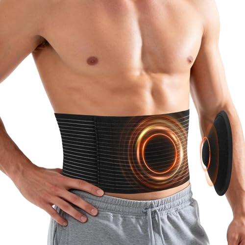 AYBUY Banda de hernia umbilical, Faja umbilical hombre y mujer, Faja abdominal ajustable con una almohadilla de compresión de hernia, Banda para ombligo (Negro, L)