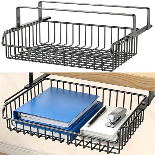 Cajón debajo del escritorio, cajón oculto de malla metálica, cajón oculto inferior, cesta colgante para estante para cocina, despensa, oficina, escritorio
