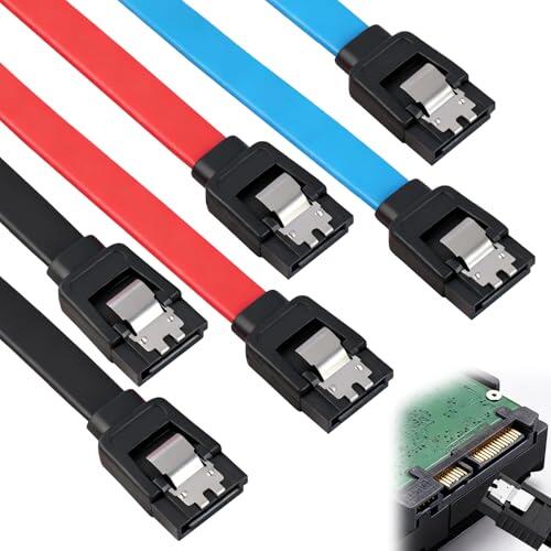 Juego de 6 cables SATA III de 40 cm, cable de datos SATA 3.0, 6 GBit/s de nailon con clip de metal, cable de conexión HDD SSD, 2 conectores rectos tipo L