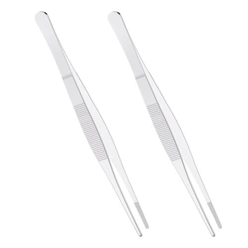 MIRKUZI Pinzas de laboratorio 2 juegos de pinzas de acero inoxidable (14 cm) y pinzas quirúrgicas de punta recta dentada antideslizantes