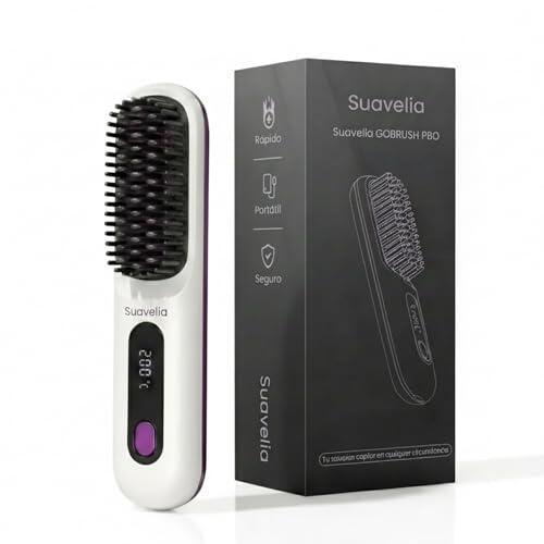 Cepillo Inalámbrico Pelo Suavelia para Cabello Corto, Cepillo Alisador con Calor Cerámico 3PX, Volumen Duradero, Sin Tirones ni Quemaduras, Recargable, Ideal para Pixie, Bob y Flequillo (Blanco)