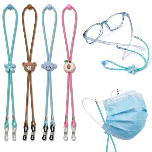 SWYZOR 4 Pcs Niños Cordones para Gafas, Correa Gafas, Cadenas para Gafas, Monturas para Gafas para Niños, Cordón Ajustable para Cubierta Facial, Dibujos Animados Retenedor Cadenas Correa Gafas