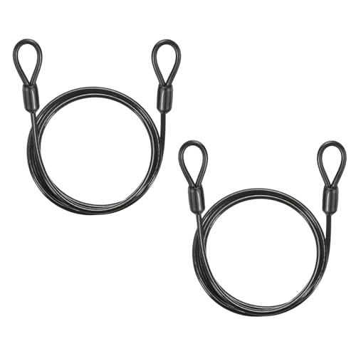 PATIKIL Candado de cable de seguridad (1/8 pulgadas de diámetro, capacidad de carga de 2 pies y 110 libras, negro) (2 piezas) de acero inoxidable recubierto de vinilo, doble bucle, cuerda de alambre