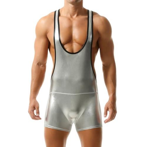 Generisch 2026 - Mono deportivo para hombre, traje de baño metálico, Blanco, M