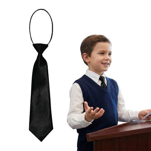 LEOUEANR Corbata de satén negra preatada para niños, 28 cm, elástica, corbata formal para niños, para bodas, deberes de Page Boy, bailes escolares y celebraciones especiales