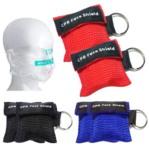 MKEAWWU Máscara Rcp Con Válvula Unidireccional, Kit De 6 Unidades En Rojo, Azul Y Negro, Tamaño 5 X 5.5 Cm Para Llavero