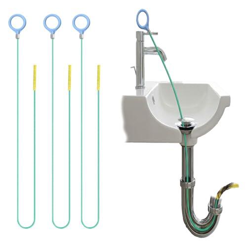 LEOUEANR Paquete de 3 limpiadores de desagües en espiral de 130 cm, serpiente de drenaje con revestimiento de nailon de acero antiroturas, recogedor de pelo flexible para cocina, baño y bloqueo de