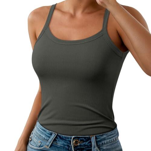 Camiseta de Tirantes Mujer con Escote en V, Top Sin Mangas Acanalado Ajustado y Elástico, Prenda Básica para el Verano y el Día a Día