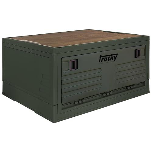 Trucky Caja de almacenamiento con tapa, 35 L, 48 x 30 x 24 cm, para camping, plegable, caja de almacenamiento con tapa, color verde