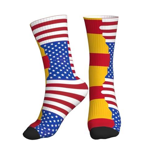 PQruop Calcetines deportivos de poliéster con estampado de bandera de España americana, adecuados para deportes y uso diario, 1 pieza, 1 negro., Altoa única
