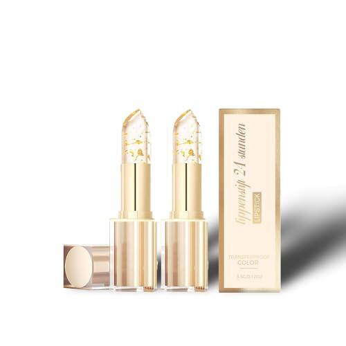 Lápiz Labial con Cambio de Temperatura, Labial de Larga Duración 24 horas, Bálsamo Labial Transparente Dorado, Labial con PH Adaptable, Bálsamo Labial que cambia de Color con la Temperatura (2PC)
