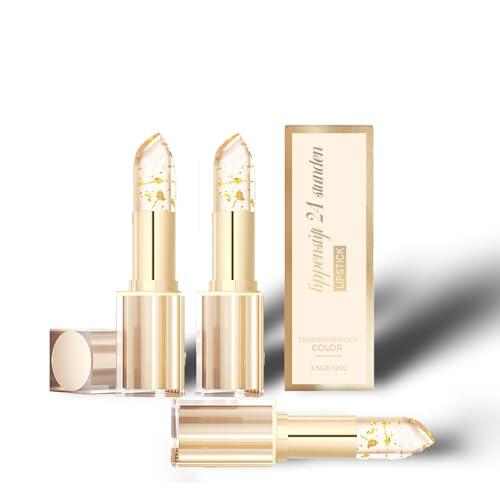 Lápiz Labial con Cambio de Temperatura, Labial de Larga Duración 24 horas, Bálsamo Labial Transparente Dorado, Labial con PH Adaptable, Bálsamo Labial que cambia de Color con la Temperatura (3PC)