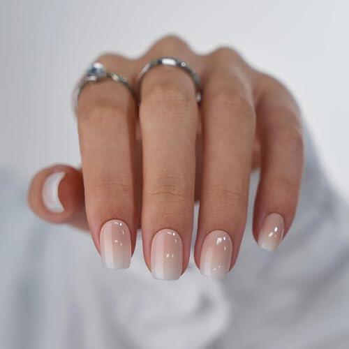 Gelify Uñas Postizas Con Pegamento | Uñas press on Softgel | Uñas Postizas Cortas | Press on Nails Kit con Accesorios y Pegamento | Uñas de Gel Pegatinas (Baby boomer squoval)