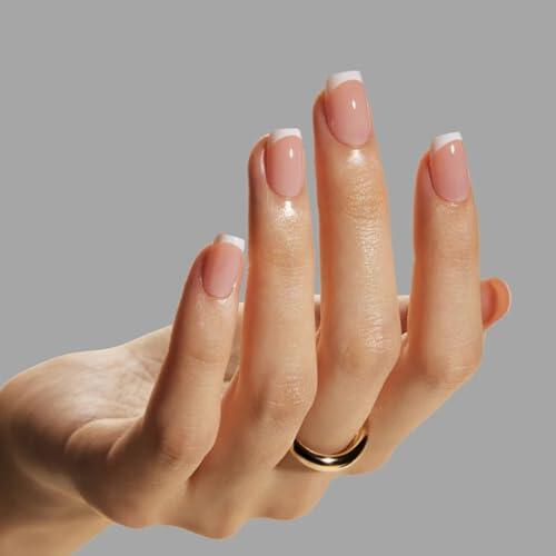 Gelify Uñas Postizas Con Pegamento | Uñas press on Softgel | Uñas Postizas Cortas | Press on Nails Kit con Accesorios y Pegamento | Uñas de Gel Pegatinas (Micro French squoval)