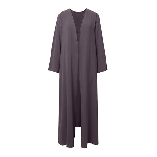 Conjunto de oración para mujer, musulmán, manga larga, frente abierto, caftán con pantalones de pierna ancha, modesto, maxi, Abaya, 03#_Morado, M