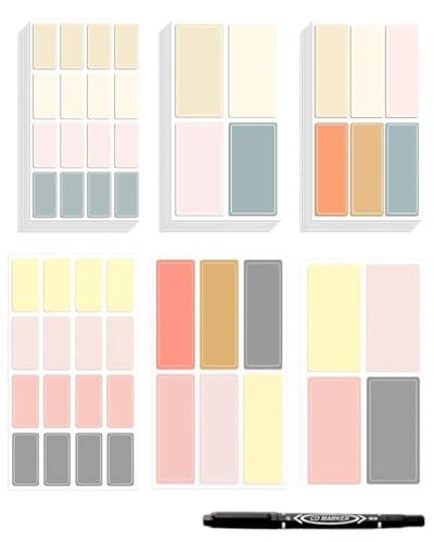 HAPZUR Etiquetas Adhesivas Impermeables 260 Unidades, 3 Tamaños. Ideales como Marcadores para Organizar y Clasificar Libros, Cocina, Oficina, Hogar. Rotulador incluido.
