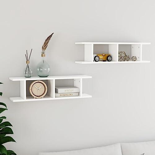 Genérico Estantes de Pared 2 uds Madera contrachapada Blanco 75x18x20 cm, Estantes y estanterías Blanco,807187