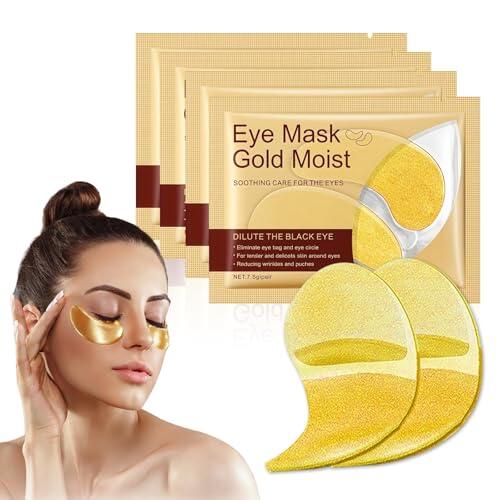 30 Pcs Parches Para Contorno De Ojos,Parches Ojos De Gel,Refrescante y revitalizante Eye Mask Pads, Suavizar Líneas Finas, Hidratación Y Luminosidad, Uso En Rutina De Cuidado Facial(Dorado)