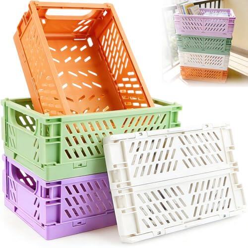 Xinxinphi 4 Piezas Caja Plegables Plastico, Cestas Almacenamiento Mini, Cajas Almacenaje Apilables, Cesta Organizador para Cocina, Baño, Oficina, Dormitorio, Aula, Armario (25.3 x 16.5 x 10 cm)