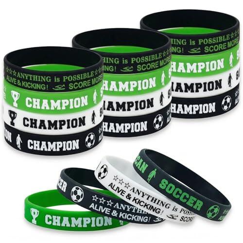 HYRKOTW 16 Pulseras de silicona para niños, Pulseras de silicona de fútbol, deportivas para aficionados, accesorio de fútbol para cumpleaños infantiles (B)