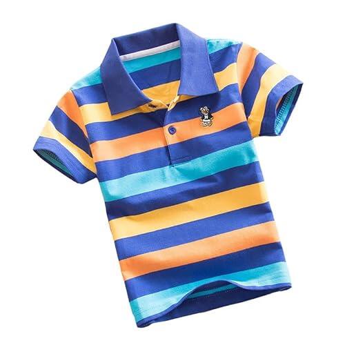 Polo para niños y niñas, a rayas, manga corta, transpirable, cómodo, para el tiempo libre, la escuela, la guardería, informal, polo clásico, camiseta de cuello para el día a día, parte superior, azul