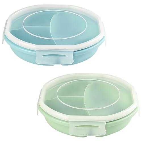 BZURTER - Plato de microondas con tapa, caja de comida micro ondulable redonda, almuerzo caja con ventilación, plato con tapa hermética sin BPA para calentar y conservar