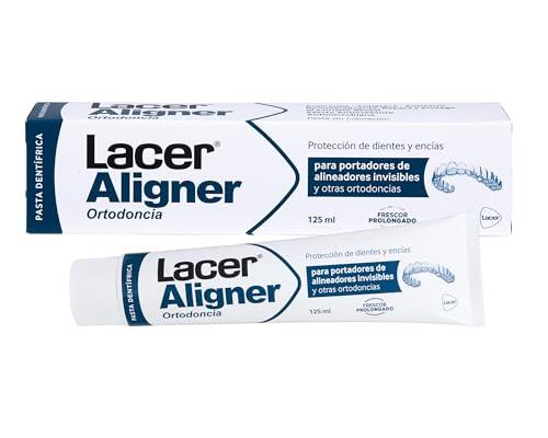 LACER ALIGNER - Pasta de Dientes para Ortodoncia Invisible y Brackets, 125 ml, Anticaries y Antiplaca, Remineralizante con Flúor, Protege el Esmalte y las Encías, Sabor Menta, Uso Diario