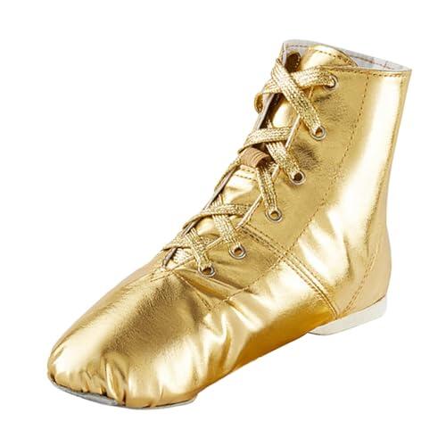 Generisch Botines de tacón cuadrado con cordones para mujer, zapatos cortos con punta redonda, dorado, 38 EU