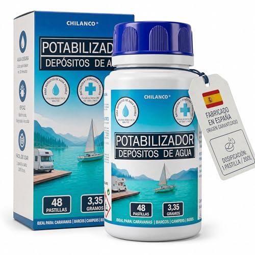 Chilanco (Pack 3 Botes) Pastillas Potabilizadoras Purificador de Agua para Autocaravanas, Barcos y Camper en Depósitos de Agua Potable | 1 Pastilla Purifica 200 litros | 48 Unidades
