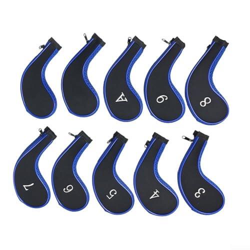 Juego de 10 fundas de hierro para la cabeza, accesorios de protección de palos de poliéster, protectores de equipo ligero para viajes, calcetines protectores suaves (azul)