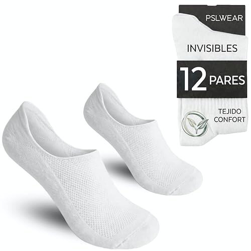 PSL WEAR 12 Pares | Calcetines Invisibles Pinkies Hombre Blancos | Algodón Transpirable con Silicona Antideslizante y Tejido de Malla | Calcetines Cortos Bajos para Verano y Uso Diario