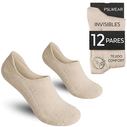 PSL WEAR 12 Pares | Calcetines Invisibles Pinkies Hombre Beige Color Carne Nude | Algodón Transpirable con Silicona Antideslizante y Tejido de Malla | Calcetines Cortos Bajos para Verano y Uso Diario