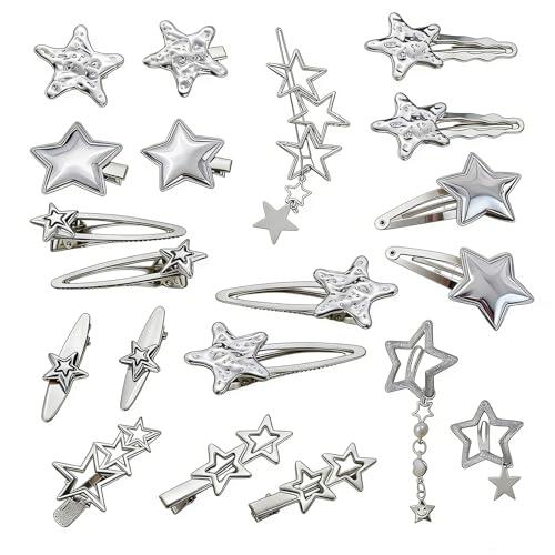 Y2K - Pinzas para el pelo con estrella plateada para mujer, 20 pasadores a presión para Emo, Grunge, fiesta y uso diario