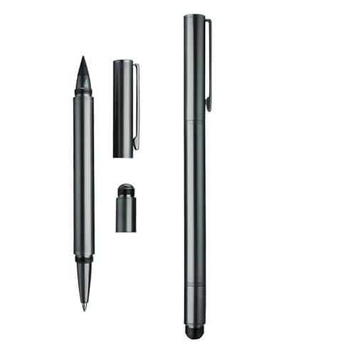 Combinación de lápiz y lápiz - Aleación de acero, pluma de dos cabezas de 5,63 x 0,39 pulgadas y punta fina | Herramienta de escritura de tinta negra lisa 2 en 1, papelería de metal para oficina
