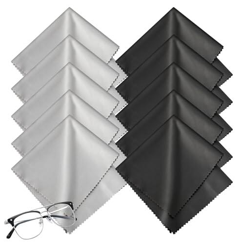 Romon 40 Piezas 20×20cm Gafas Paño de Limpieza,Paños de Limpieza de Microfibra, Reutilizables Paños de Limpieza de para Lentes, Gafas, Pantallas, Tabletas, Anteojos, 20 Negro & 20 Gris
