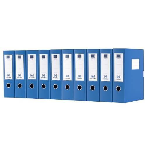 POERMA Caja de Archivo A4, Paquete de 10 Cajas de Archivadoras, Lomo de 75mm, Caja de Documentos A4, Plegable Carpetas para Archivo para Oficina, Escolar (Azul)