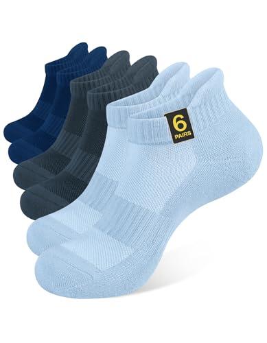 CLOSEMATE 6 Pares Calcetines Deporte Tobilleros Hombre Mujer Corto Algodón Transpirable Compresión Acolchados Low Cut Running Atlético Caminar(2Azul Oscuro2Gris2Celeste,M)