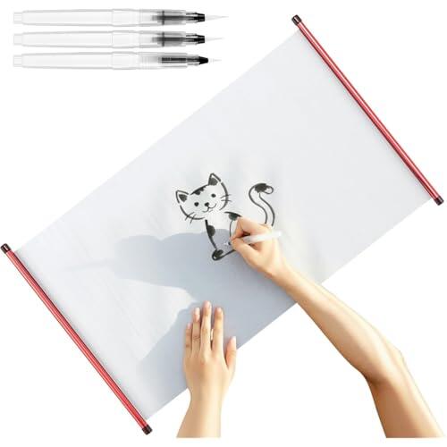 Akfldms Lienzo para Dibujo y Escritura con Agua, Incluye 3 Pinceles, 27 X 16 Pulgadas. Ideal para Practicar Caligrafía.