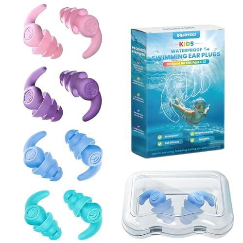 Tapones Oidos Natación para Niños, 4 Pares de Tapones de Silicona Reutilizables, Oídos Protección para Ducharse, Nadar, Bañarse para Niños de 4 a 12 Años